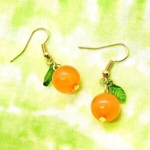 Beaded Orange Earrings Fruit Charms